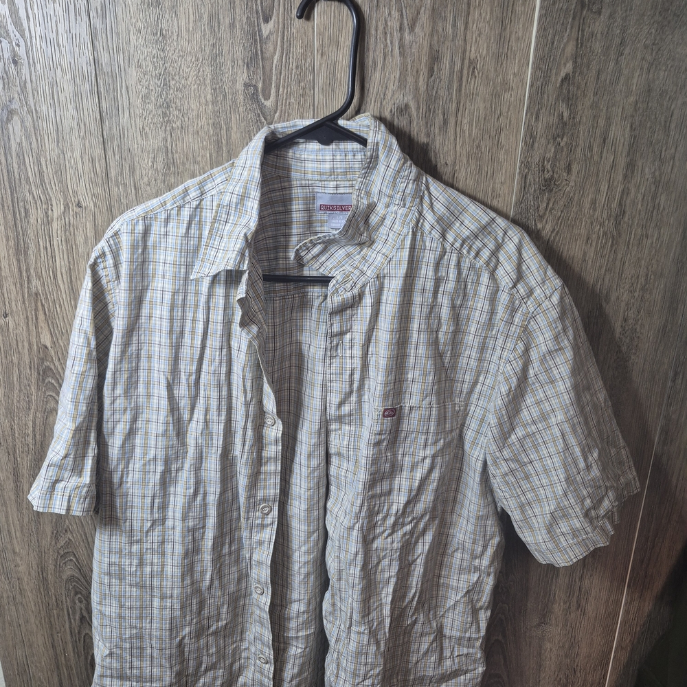 Quiksilver Beige and Blue Plaid Shirt
